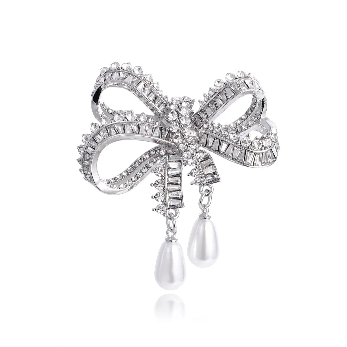 Fashion Bowknot Glitter Imitation Pearl Brooches for Girls Sparking Elegant Graceful Pins Jewelry for Women Ladies Accessories