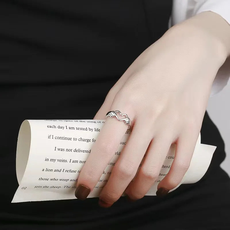 European and American Personalized Heart-shaped Rings Simple Fashion Both Hands Style Ring Romantic Gift for Couple Accessories