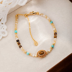 Fashion Shell Tiger Eye Stone Blue Turquoise Copper Jewelry Sets for Girls Vintage Necklaces Bracelets for Women Lady Wholesale