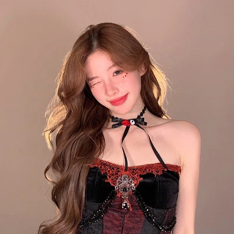 Women 2025 Hot Sale Halloween Party Pumpkin Human Skeleton Fashion Elegant Beauty Customized Collarbone Necklace for Female