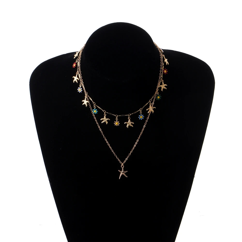 Fashion Flower Sea Layered Wearing Necklaces for Girls Sweet Cute Elegant Jewelry for Women Lady Accessories Wholesale Supplier