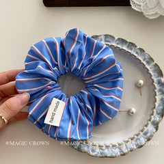 Blue Plaid Large Ponytail Holder Thick Thin Hair Scrunchies Elegant Fashion in Stock Hair Ties Accessories for Female Women Use