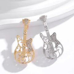 Fashion Guitar Glitter Sparking New Design Brooches for Girls Trendy Stylish Pins Jewelry for Women Ladies Accessories Hot Sale