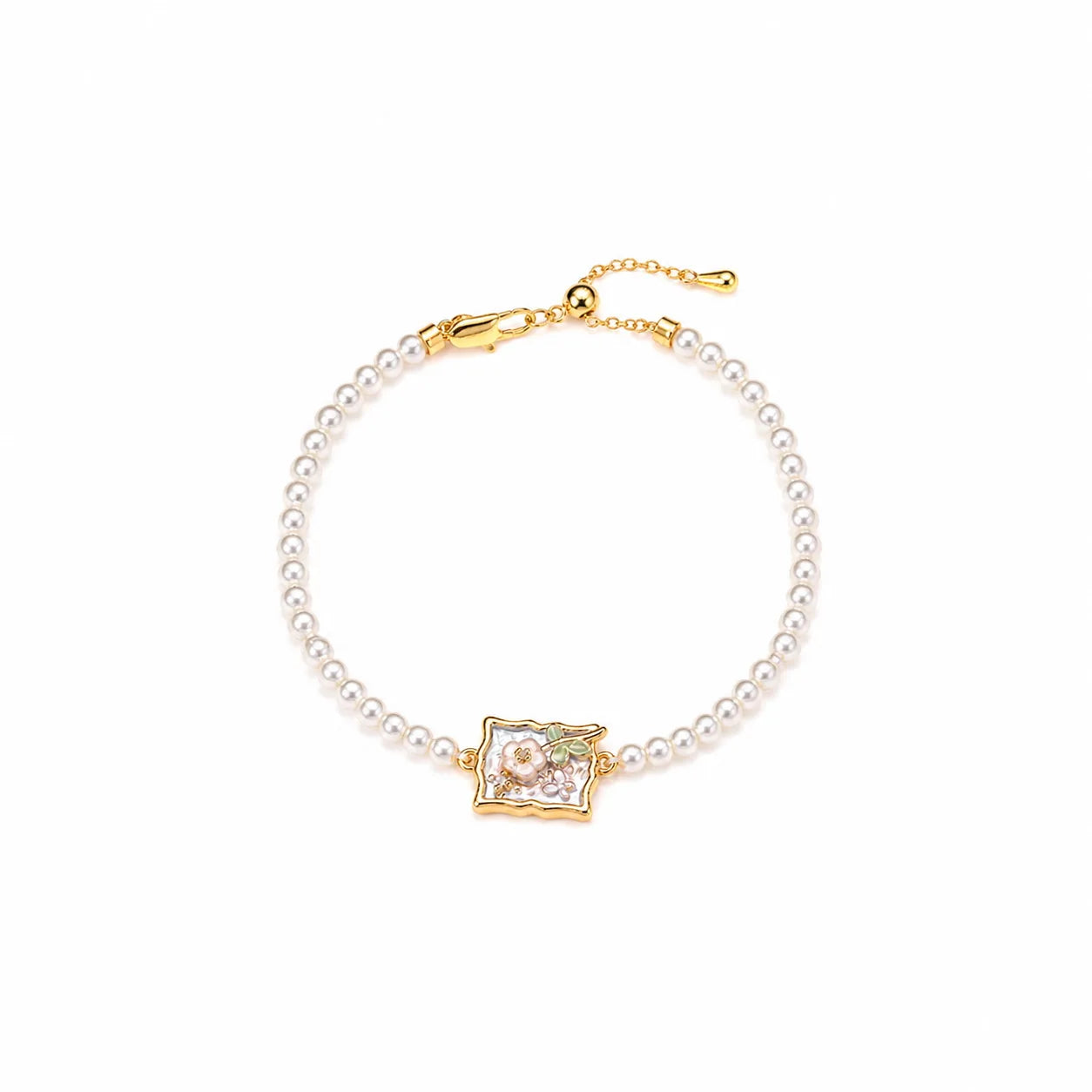 Fashion 18k Gold Copper Freshwater Pearl Bracelets for Girls Sweet Hand-Painted Drip Glaze Jewelry for Women Ladies Wholesale