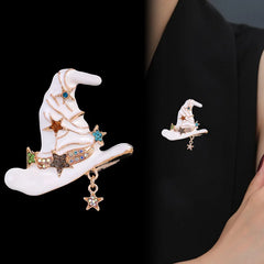 Fashion Trendy Sweet Witch Stylish Hat Brooches for Girls Gothic Halloween Pins Jewelry for Women Ladies Accessories Wholesale