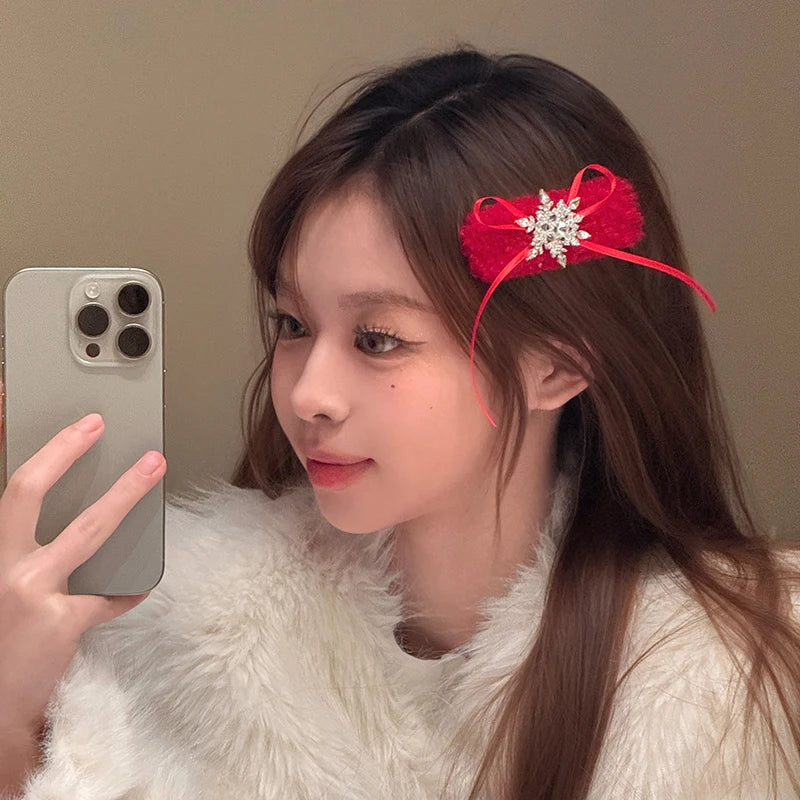 Fashion Sweet Bowknot Snow Flake Snap Clips for Girls Elegant Ribbon Luxury Hair Clips for Women Ladies Accessories Wholesale