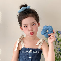 Solid Color Denim Flower Scrunchies for Baby Girls Classic Simple Hair Ties for Kids Children Teens Hair Accessories in Stock