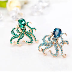 Fashion Glitter Sparking Rhinestone Animals Octopus Brooches for Girls Sweet Elegant Pins Jewelry for Women Ladies Accessories