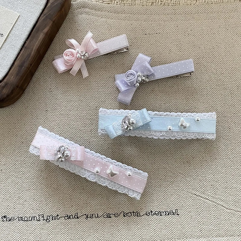 Lace Pearl Bow Flower Hairpin Small Size Hair Clips for Women Girls Spring Princess Sweet Barrette Hair Accessories Wholesale