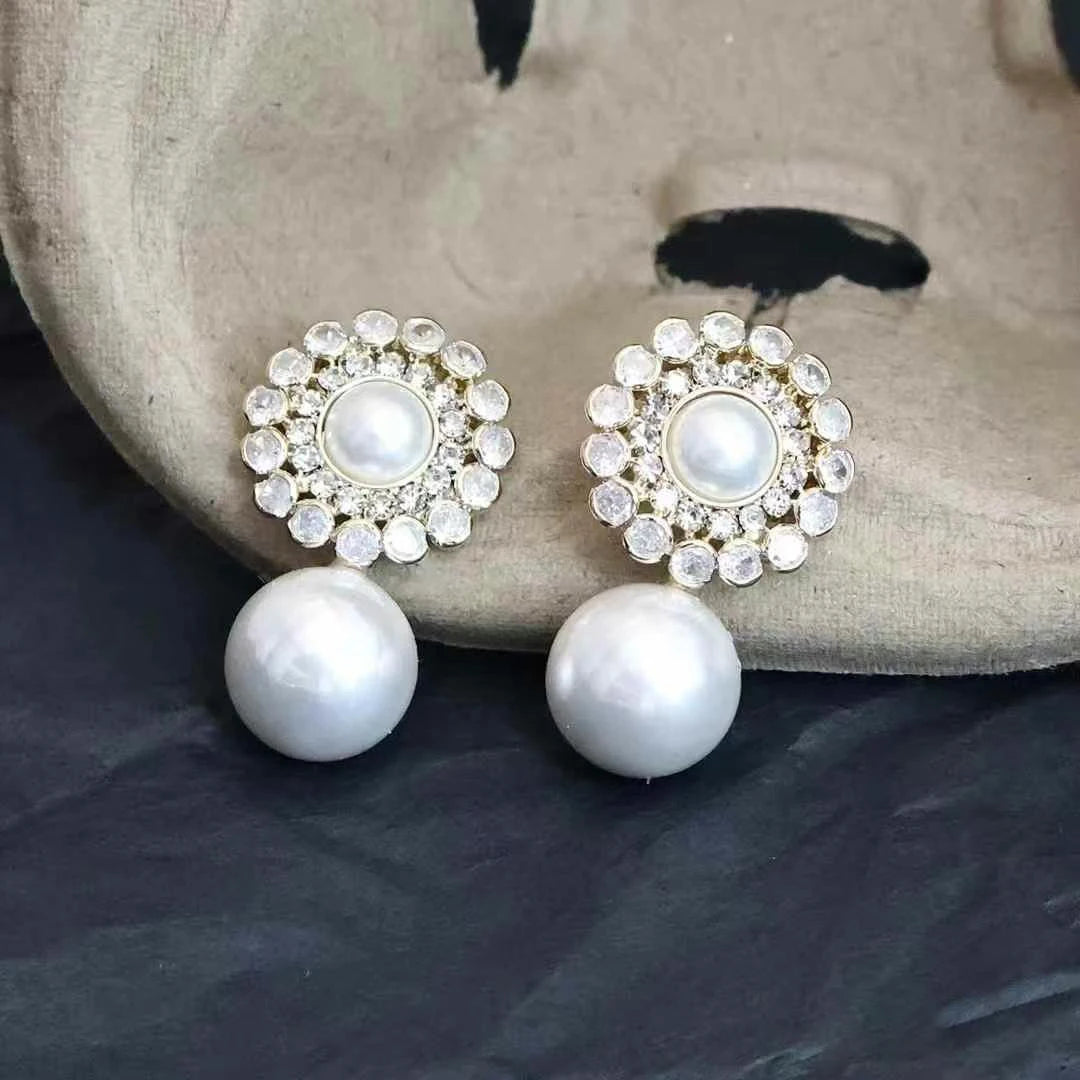 Sweet Fashion Bowknot Rhinestone Drop Earrings for Girls Imitation Pearl Simple Jewelry for Women Ladies Accessories Wholesale