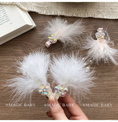 Exaggerated Luxurious Feather Glitter Hair Clips for Baby Girls Fashion Sweet Cute Alligators for Kids Child Hair Accessories