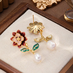 Women Flower Shape Freshwater Pearl S925 Silver 18k Gold-plated Drop Earring Elegant Fashion in Stock Jewelry for Female Daily