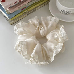 Women's Classic Large Hair Ties Spring Summer Satin Lace Scrunchies Princess-style High Elasticity Sweet Vintage Hair