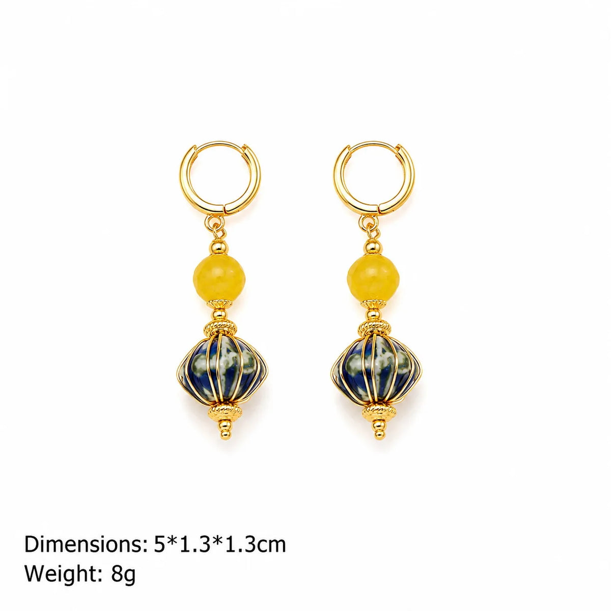 Fashion Ceramic Lapis Lazuli Agate Natural Stone 18K Gold Plated Jewelry Sets for Girls  Bracelets Earrings for Women Ladies