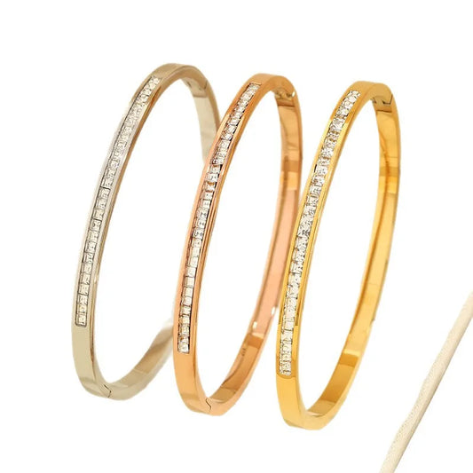 Women's Fashion Glitter Bangles Stainless Steel Trendy Zircon Bracelets Romantic Elegant Jewelry for Gift Accessories Wholesale