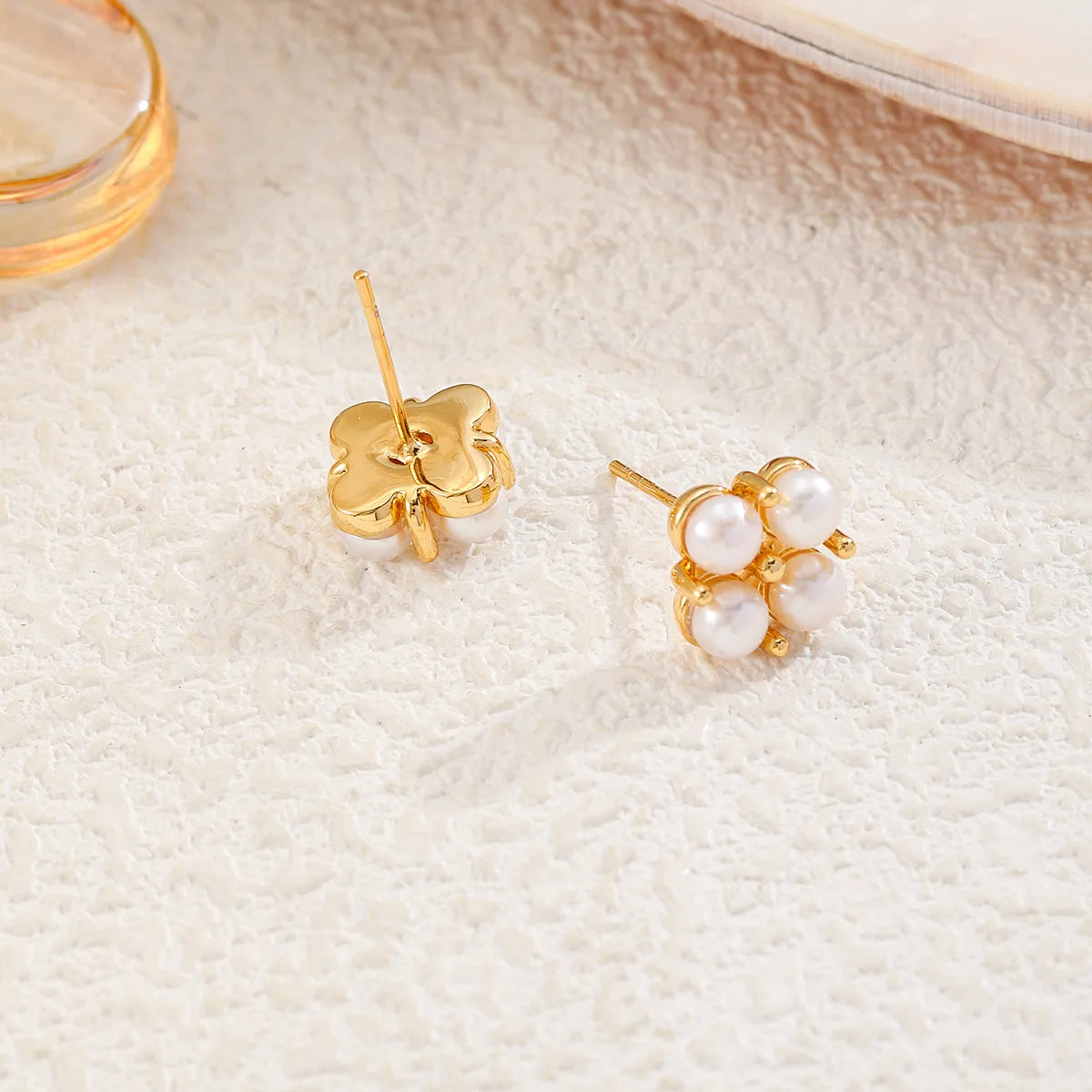 Women White Shell Beads S925 Silver 18k Gold-plated Stud Earring Bulk Order in Stock Fashion Elegant Jewelry for Female Daily