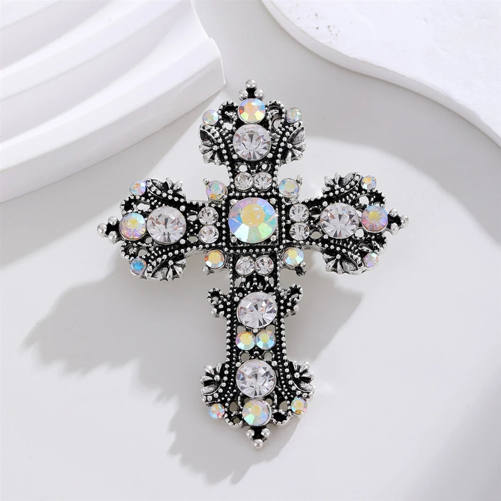 Fashion Cross Vintage Retro Elegant Brooches for Girls Graceful Pins Jewelry for Women Ladies Accessories Wholesale New Design