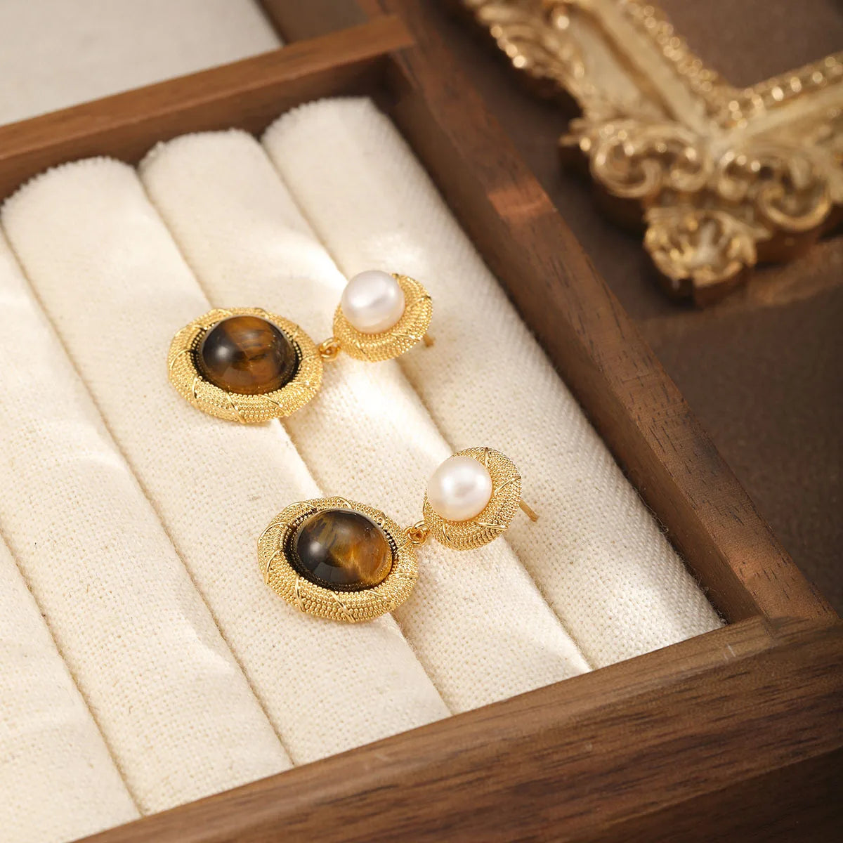 Fashion Tiger Eye Stone Copper 18K Gold Plated S925 Silver Drop Earrings for Girls Trendy Jewelry for Women Ladies Wholesale