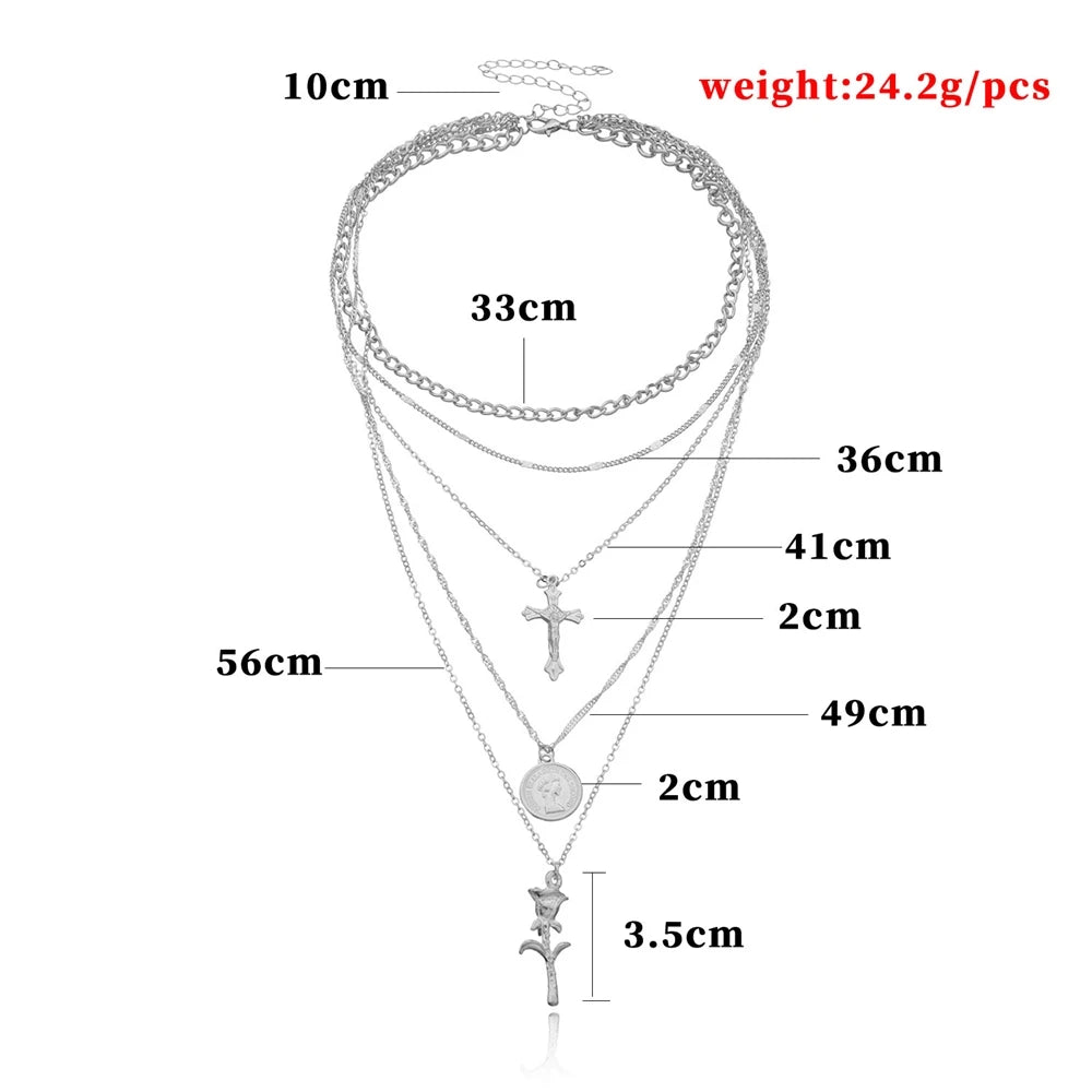 European and American Style Cross Trendy Stylish Necklaces for Girls Elegant Floral Jewelry for Women Ladies Accessories Chic