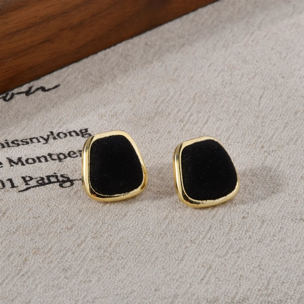 Women's Fashionable Flocking Earrings Studs Irregular Square S925 Silver Needle Retro Elegant High-end Ear Accessories Winter