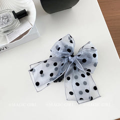 Large Oversized Bowknot Dot Hair Claw Clips for Girls Tulle Elegant French Style Haarspange for Women Ladies Hair Accessories