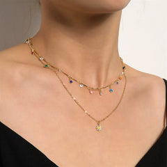 Fashion Layered Wearing Colorful Flower Floral Necklaces for Girls Sweet Elegant Glamorous Jewelry for Women Ladies Accessories