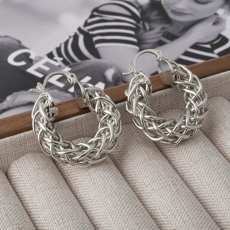 Ins Fashionable Woven Twist Hoop Earrings Ear Buckles Niche Design High-end Retro Cool Aesthetic Earrings European and American