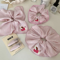 Fashion Cute Stripe Puppy Animals Bowknot Scrunchies for Baby Girls Simple Hair Ties for Kids Children Hair Accessories in Stock