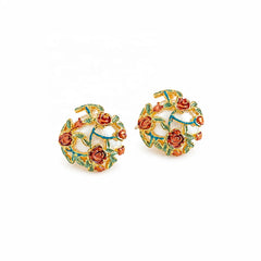 Women Vintage Flower S925 Silver 18k Gold-plated Copper Stud Earring Factory Price Trendy Hand-Painted Drip Glaze Jewelry