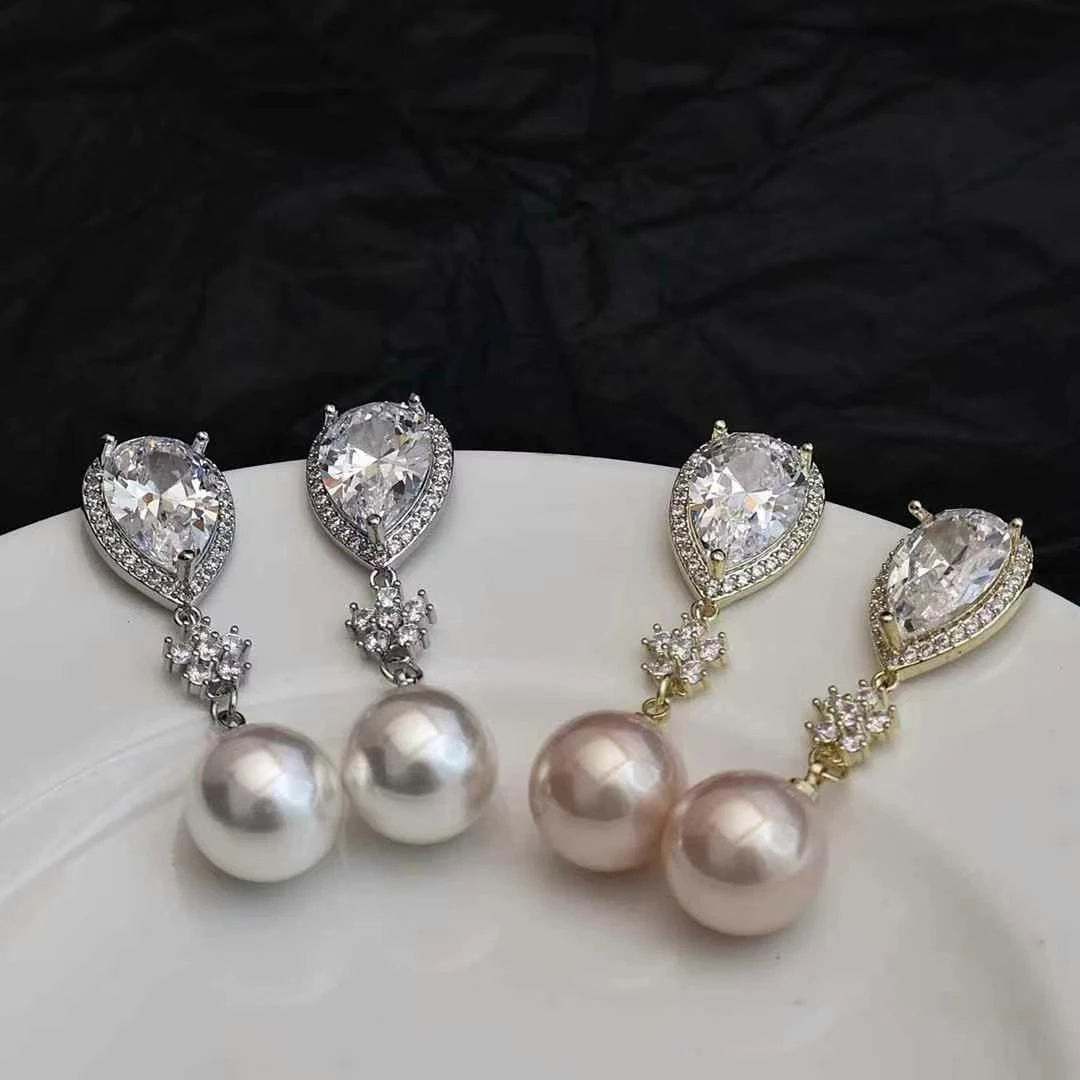 Glitter Luxury Rhinestone Imitation Pearl Drop Earrings for Girls Sweet Elegant Jewelry for Women Ladies Accessories Wholesale