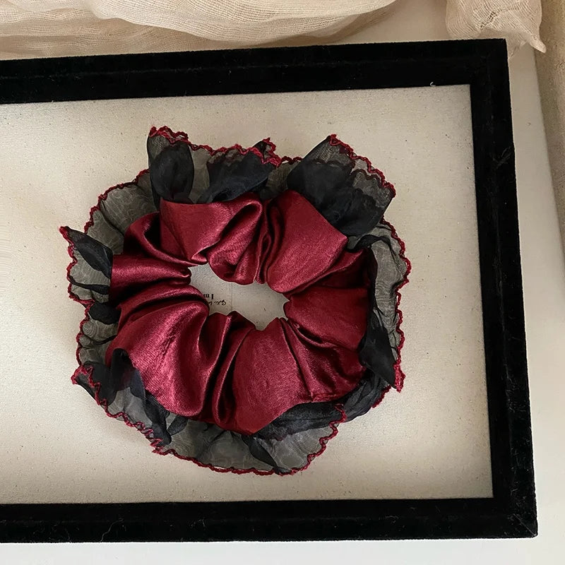 Female Red Black Lace Large Thick Thin Hair Scrunchies Fashion Elegant Vintage Bulk in Stock Hair Ties Accessories for Women