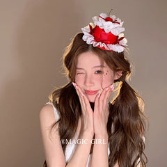 Red Sweetheart Lace Bow Cherry Little Hat Cute Birthday Hair Clip for Women Halloween Exquisite Mini Fascinator Hair Accessories