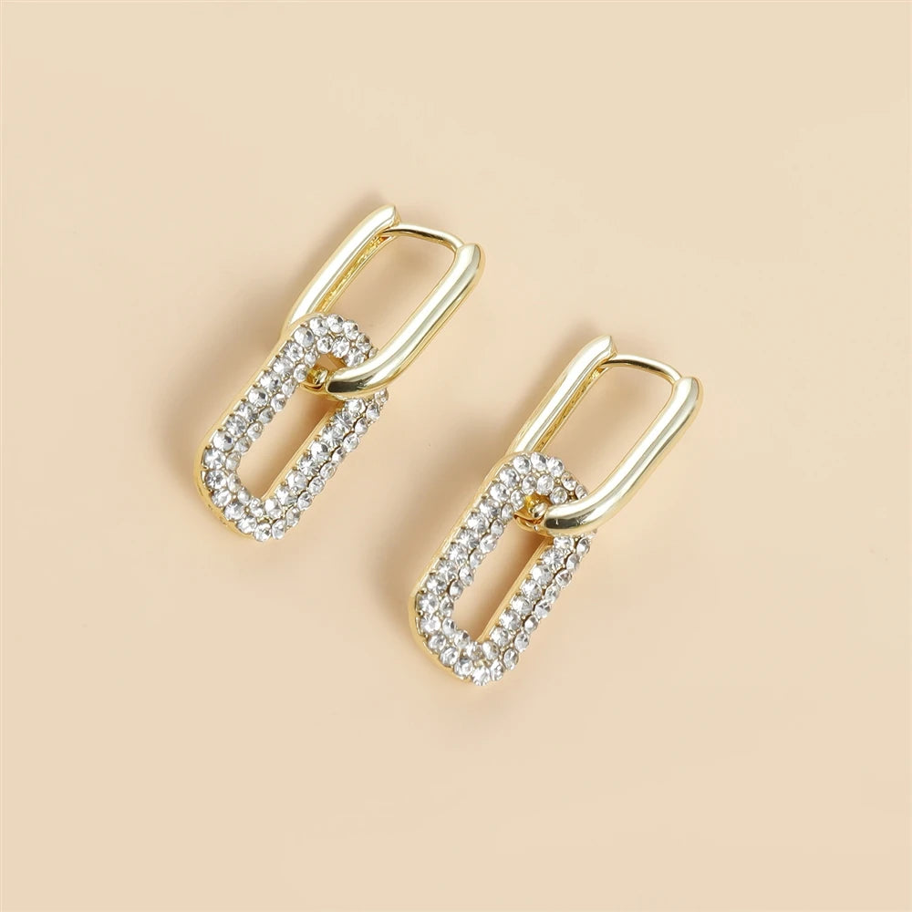 Fashion Luxury Glitter Hoop Drop Earrings for Girls Simple Minimalistic Art Deco Dainy Jewelry for Women Ladies Accessories