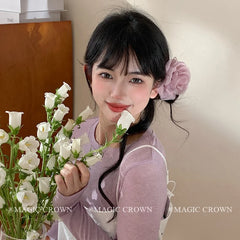 Korean Style Solid Color Flower Hair Claw Clips for Women Elegant Chic Hair Accessories for Girls Brand New Sweet Solid Fabric