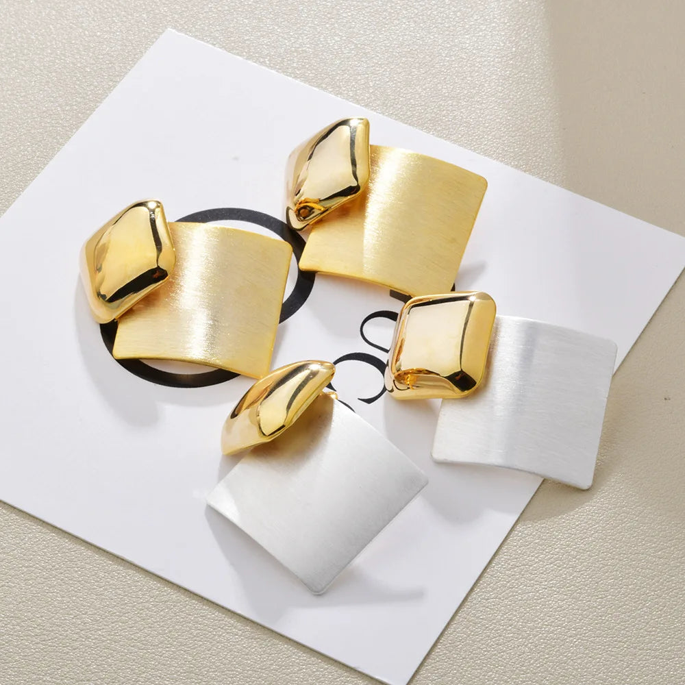 Korean Minimalist Square Earrings Brushed-Satin Color-matched Elegant and Luxurious Earrings Women's Fashionable Ear Accessories