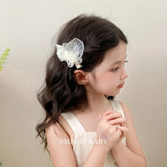 Girly Aesthetic Pink White Flower Imitation Pearl Bowknot Small Alligator Clips Sweet Fashion in Stock Kid Hairpins Accessories