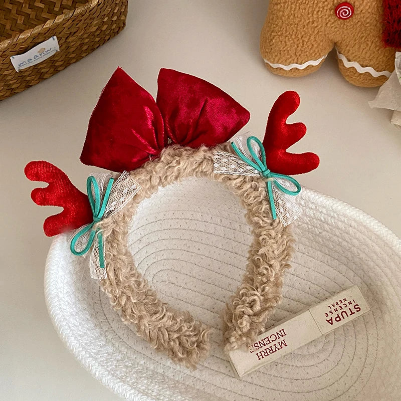 2025 Christmas Bowknot Deer Head Band for Baby Girls Cute Sweet Festive Hair Band for Kids Children Hair Accessories in Stock