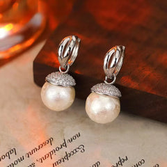 Vintage Sweet Elegant Imitation Pearl Drop Earrings for Girls Graceful Flower Floral Jewellry for Women Ladies Accessories Chic