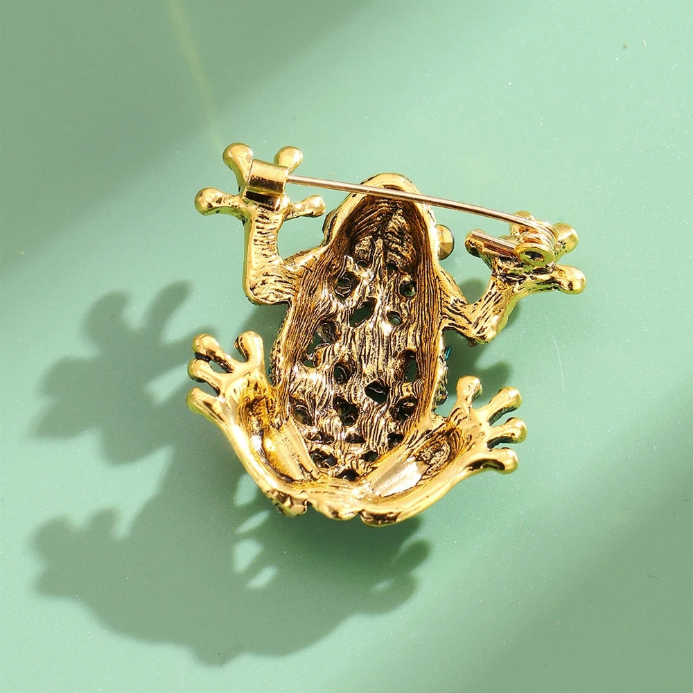 Fashion Glitter Rhinestone Animals Frog Brooches for Girls Stylish Trendy Pins Jewelry for Women Ladies Accessories Wholesale