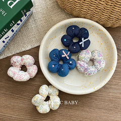 Kids Blue White Flower Print Small Scrunchies Ponytail Holder High Elastic Fashion Hair Ties Accessories for Children Daily Use