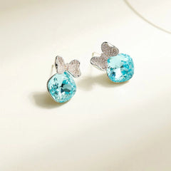 Blue Heart Zircon Stud Earrings Diamante Fashion Sweet Elegant Exquisite Earrings Bulk 2025 New Jewellery for Women Wholesale