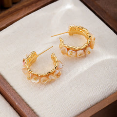 Fashion White Mother of Pearl Copper 18K Gold Hoop Earrings for Girls S925 Sliver Jewelry for Women Ladies Wholesale Bulk