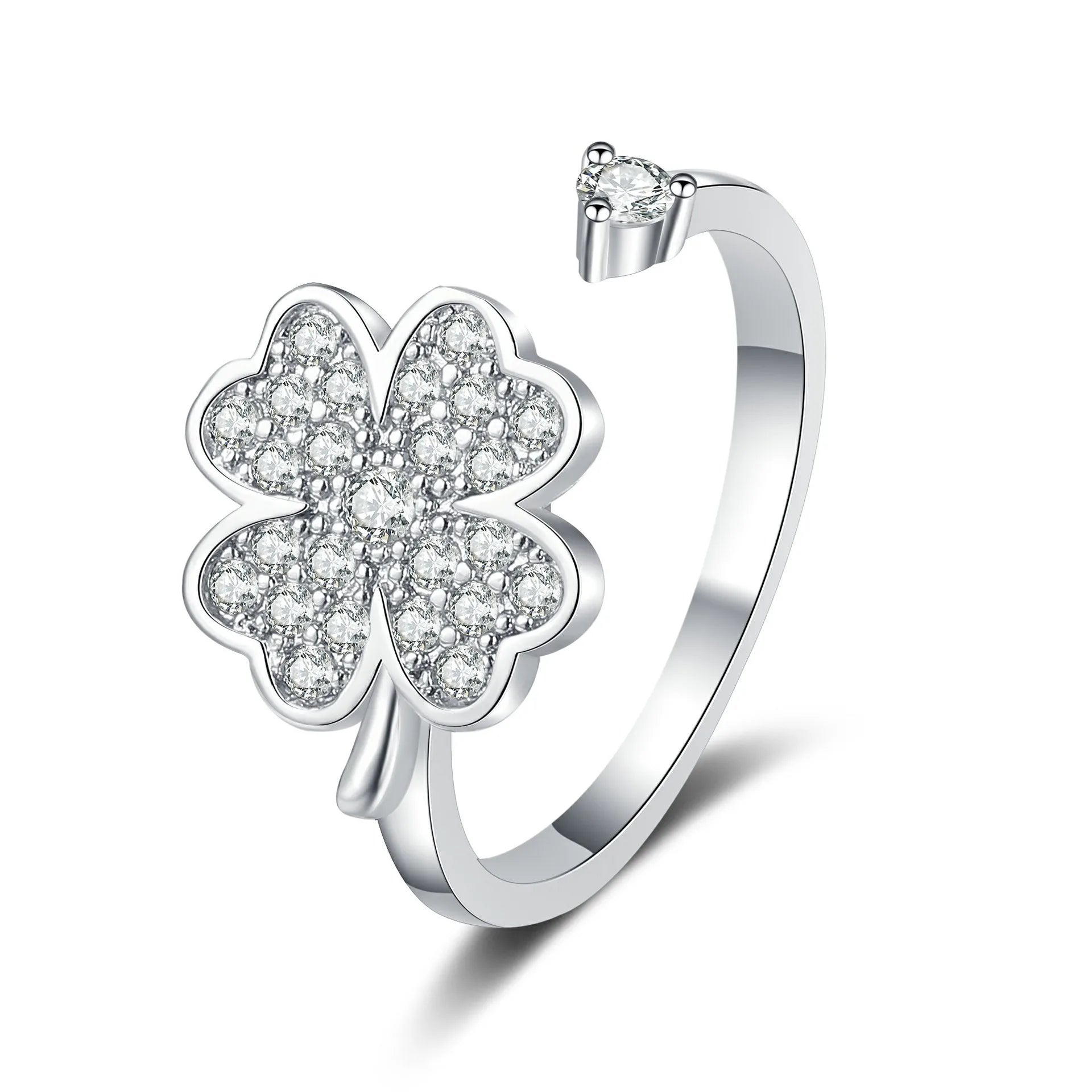 Hot Sale Rotating Rings Open Four-leaf Clover Zircon Star Ring Women's Stress-relieving Fashionable Cute Accessories Wholesale