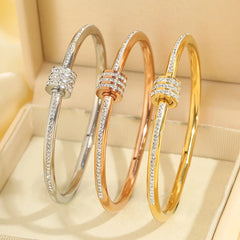 Female Open Cuff Bangle Cubic Zirconia Minimalist Bracelets Light Luxury Elegant Fashion Jewelry Women's Accessories Gift Bulk