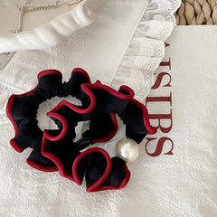Ladies Black Red Colored Imitation Pearl Small Hair Ties Thick Thin Hair Elegant Vintage Bulk Order Women Scrunchies Accessories