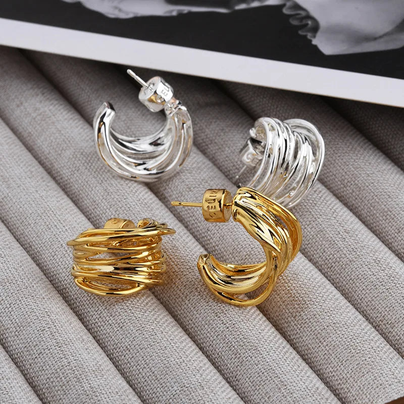 Niche Personality Irregular Earring Stud Winding Line Metal Style Hoop Earrings Luxury Simple Mimimalist Fashion Earrings Women