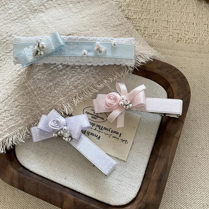 Lace Pearl Bow Flower Hairpin Small Size Hair Clips for Women Girls Spring Princess Sweet Barrette Hair Accessories Wholesale