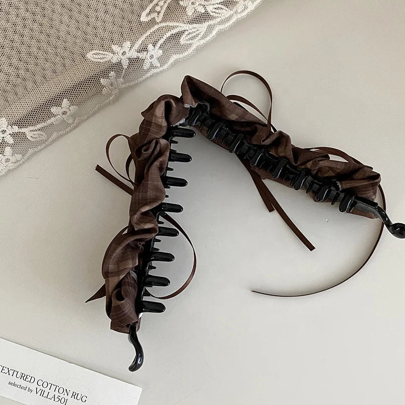 Elegant Vintage Ribbon Bowknot Hair Clips for Girls Solid Color Fashion Winter Banana Clips for Women Ladies Hair Accessories