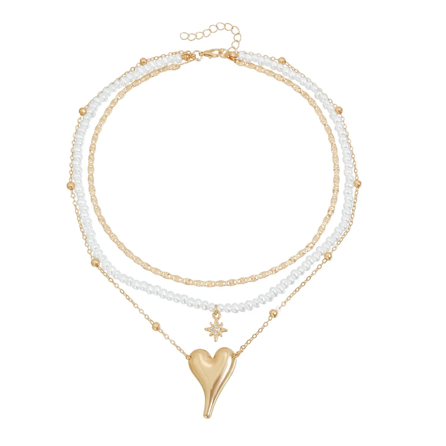 Fashion Sweet Beads Heart Shaped Elegant Layered Wear Necklaces for Girls Charms Glamorous Jewelry for Women Ladies Accessories