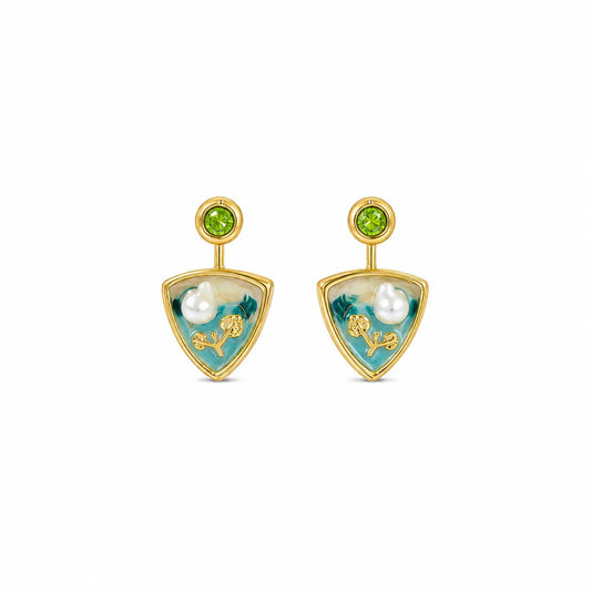 Women Triangle Flower Pink Green S925 Silver 18k Gold-plated Stud Earring Elegant Fashion Low MOQ in Stock Jewelry for Female